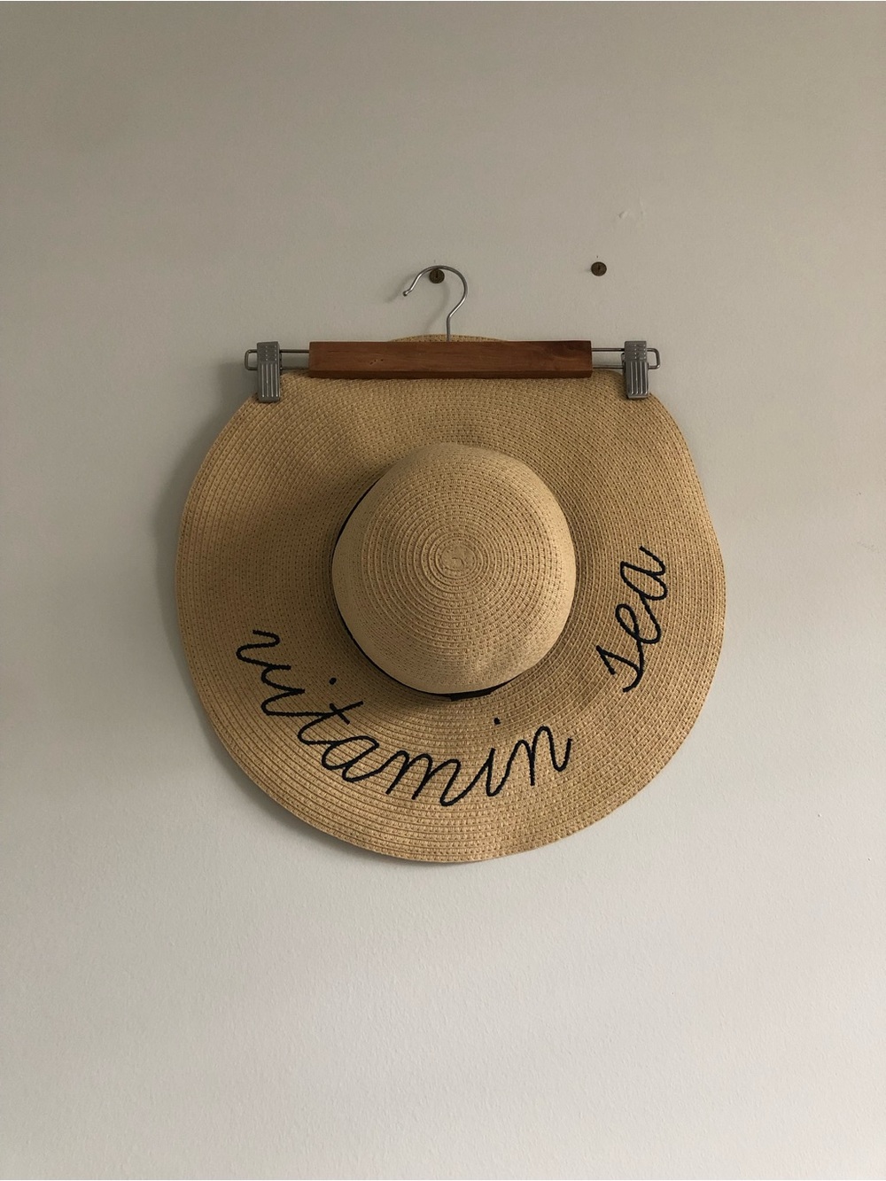J. Crew Natural Straw Sun Hat with Navy Script